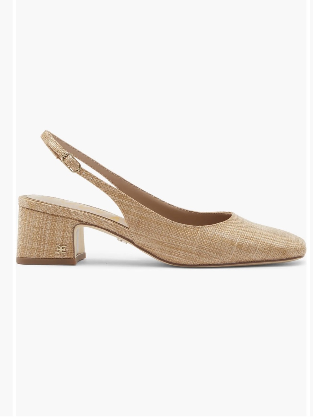 Sam Edelman Terra Slingback Raffia Pump Woven Slingback Block Heel Pumps - Tan 7 - Picture 2 of 5